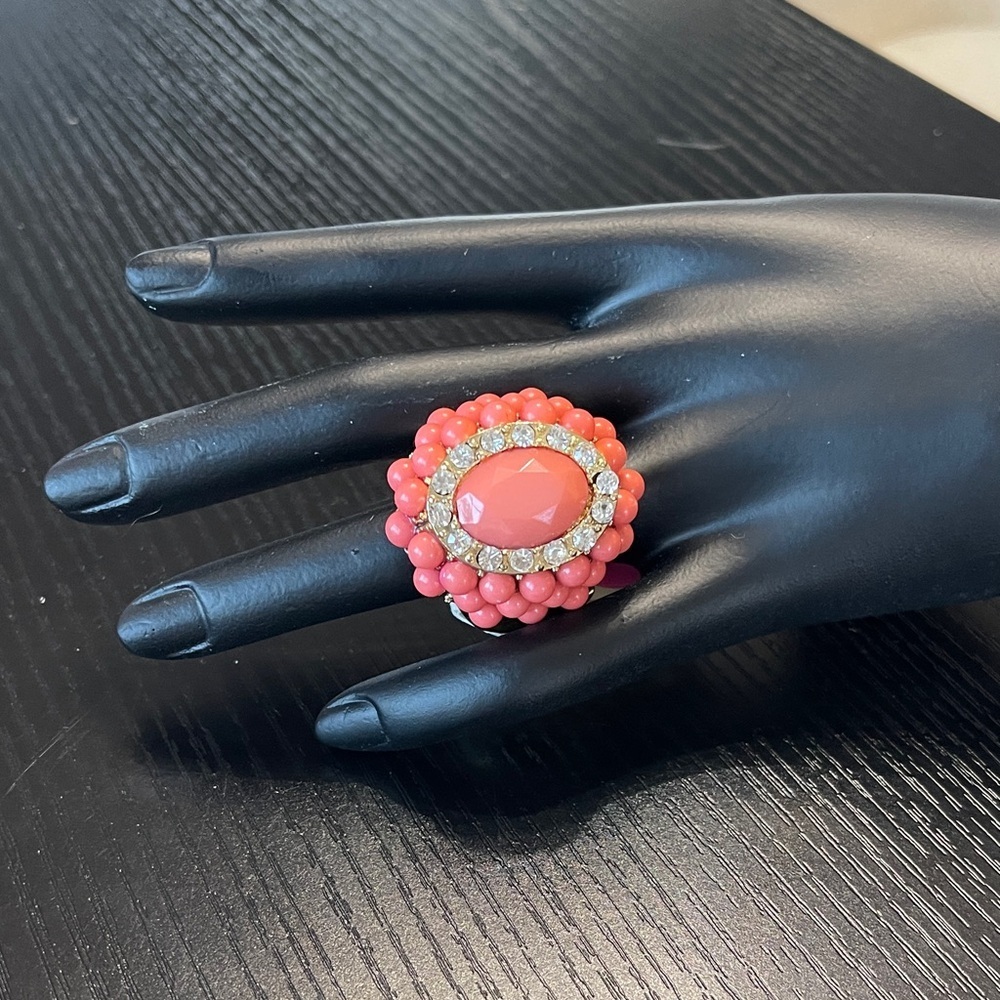 Elegant Coral Beaded Stretch Ring